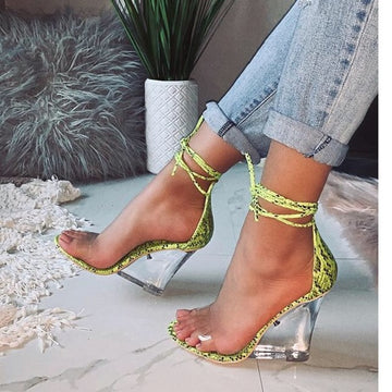 Lorna- Lime Snake Wedge Heels.